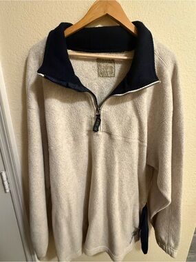 Vintage Bugle Boy Cream Quarter-Zip Fleece with Navy Collar